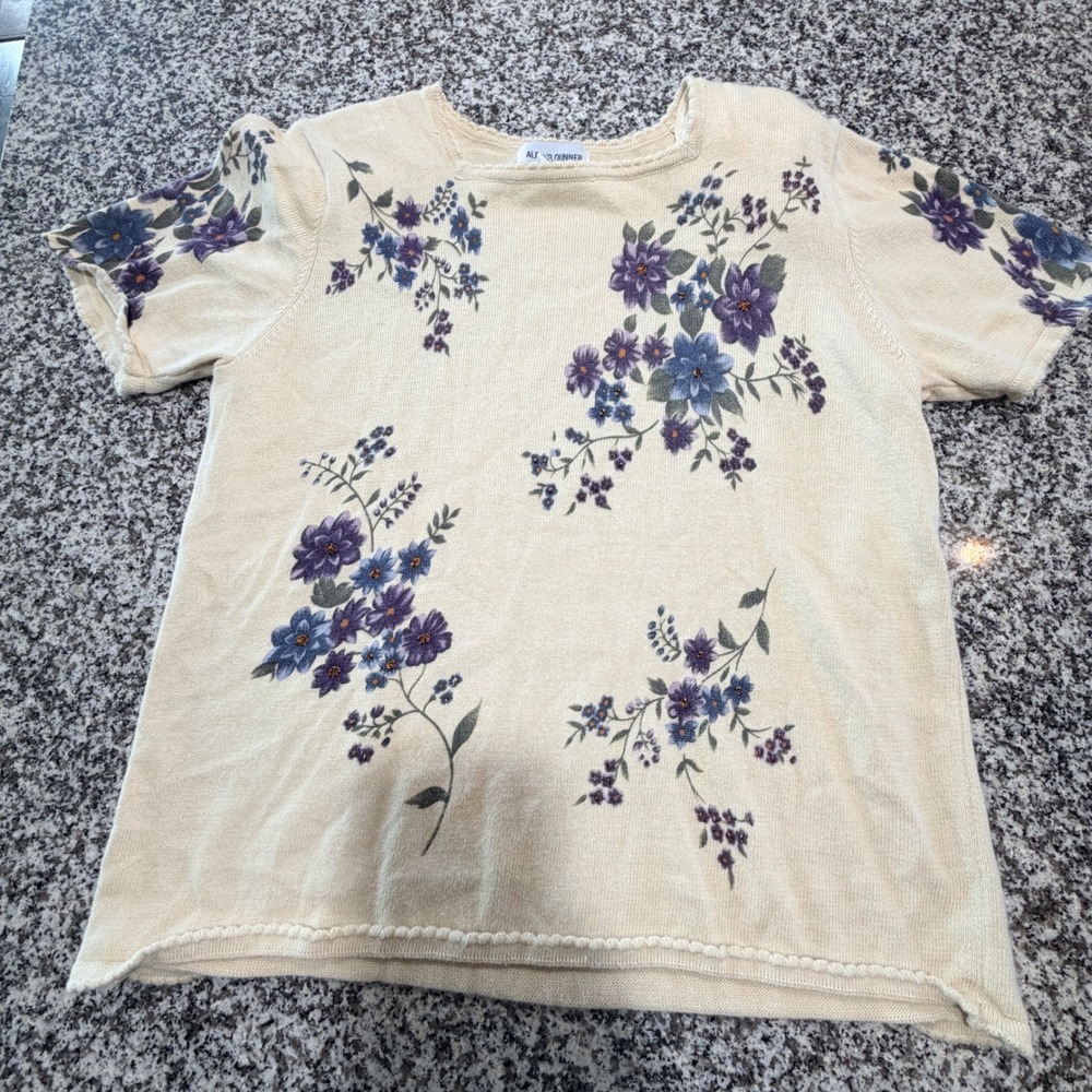 VTG Alfred Dunner Floral Knit Top Womens Size Small Beaded Cottagecore Femenine